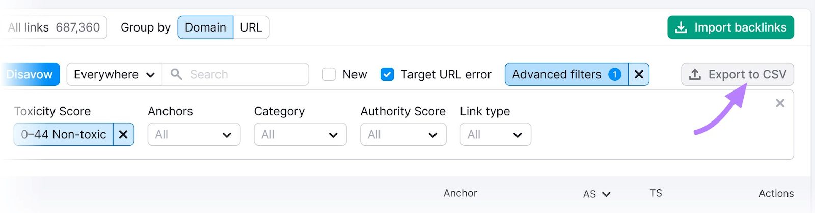 “导出到CSV”button highlighted