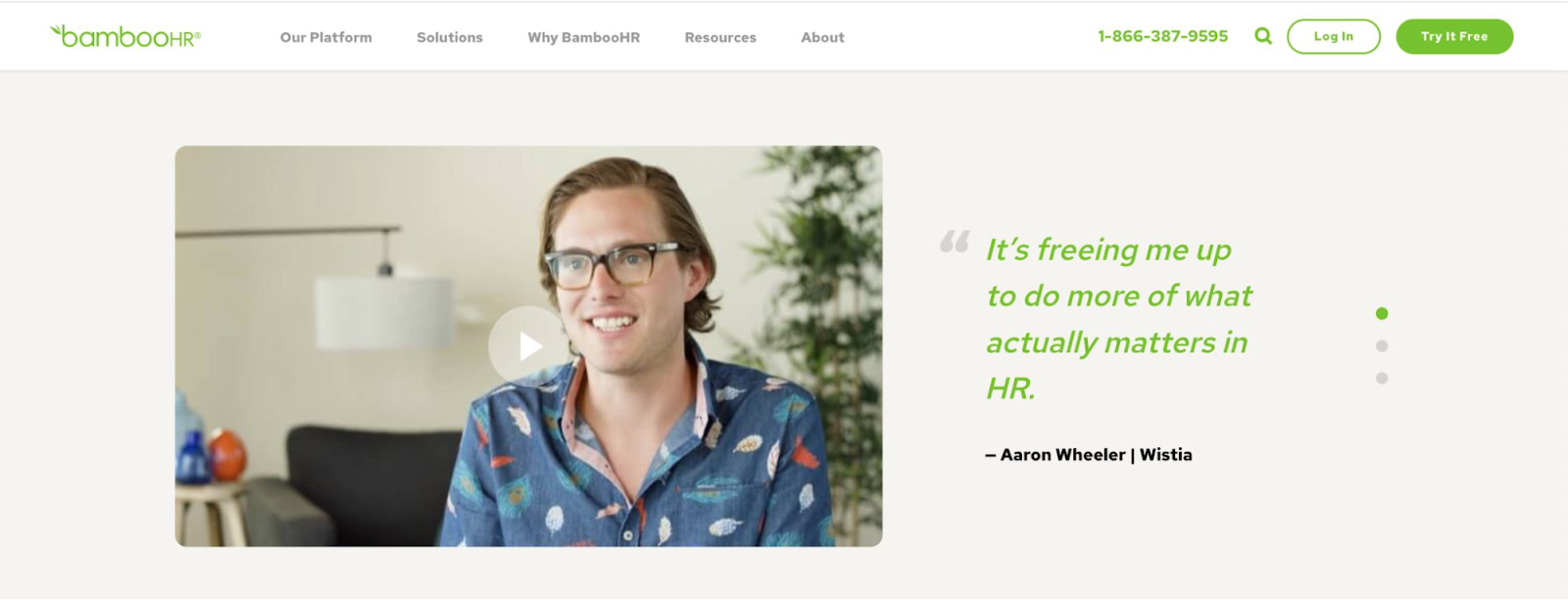 A testimonial on BambooHR’s site that reads