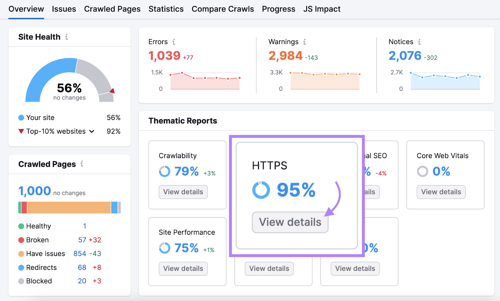 “HTTPS” widget highlighted under