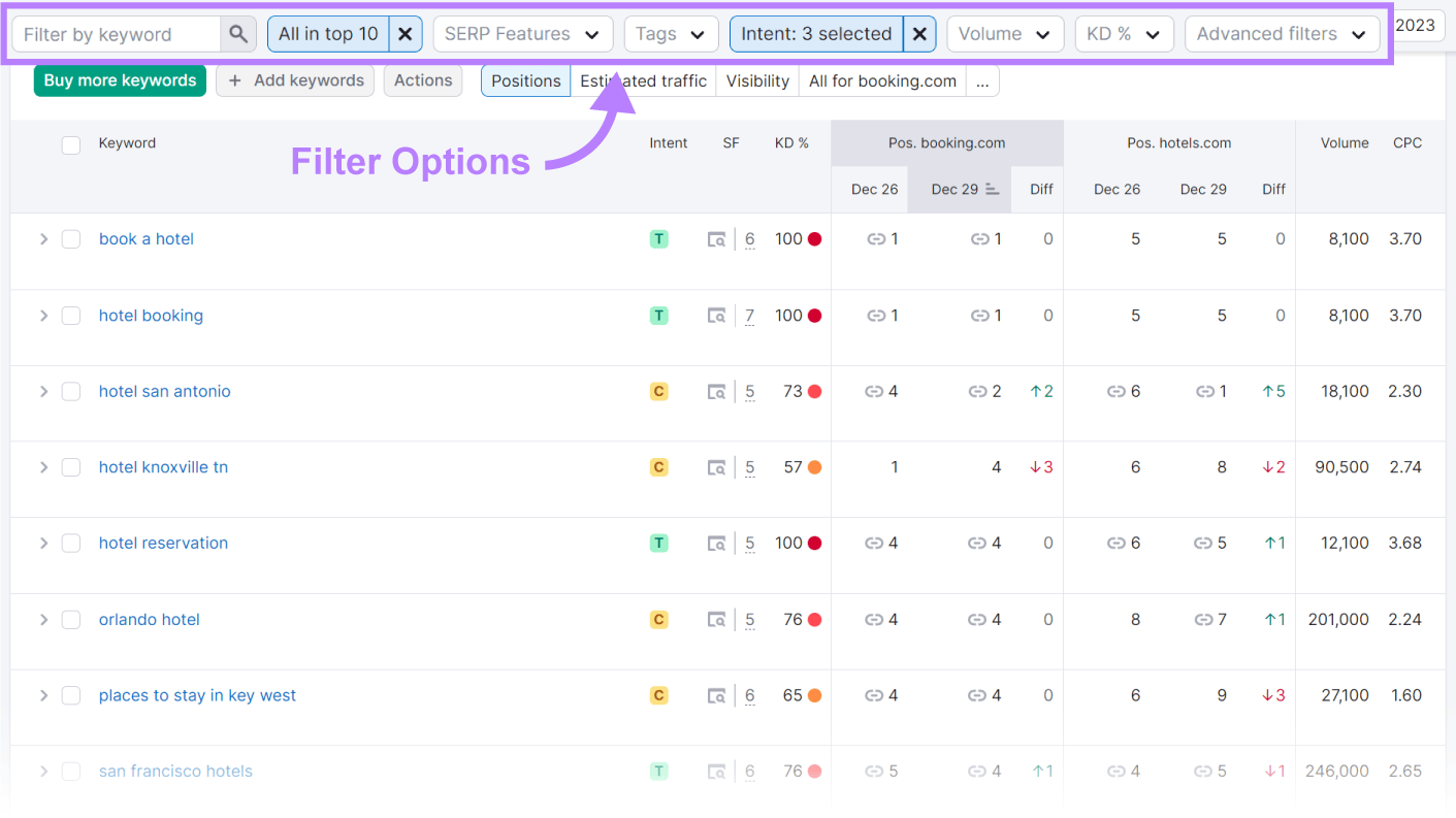 Filter options highlighted in 位置跟踪 tool