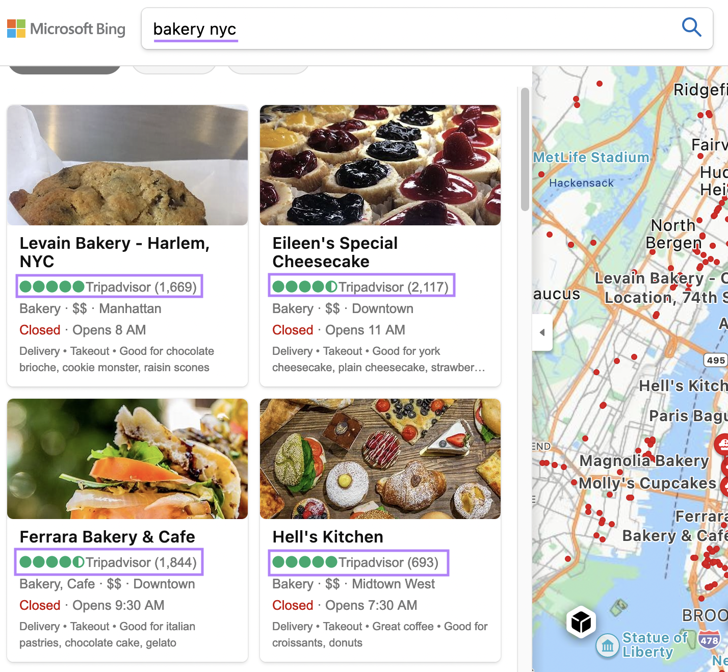 an example of listings with lots of reviews populating first results for 