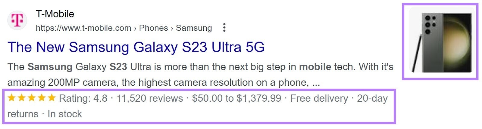 An example of 丰富的片段 results on SERP