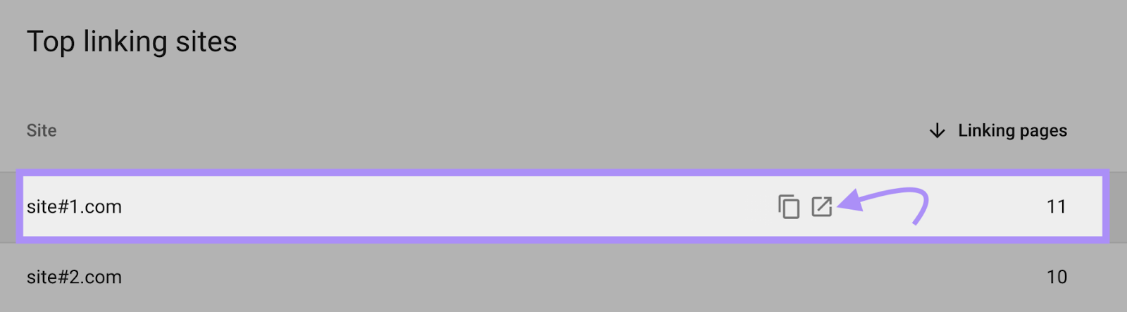 An arrow next to the