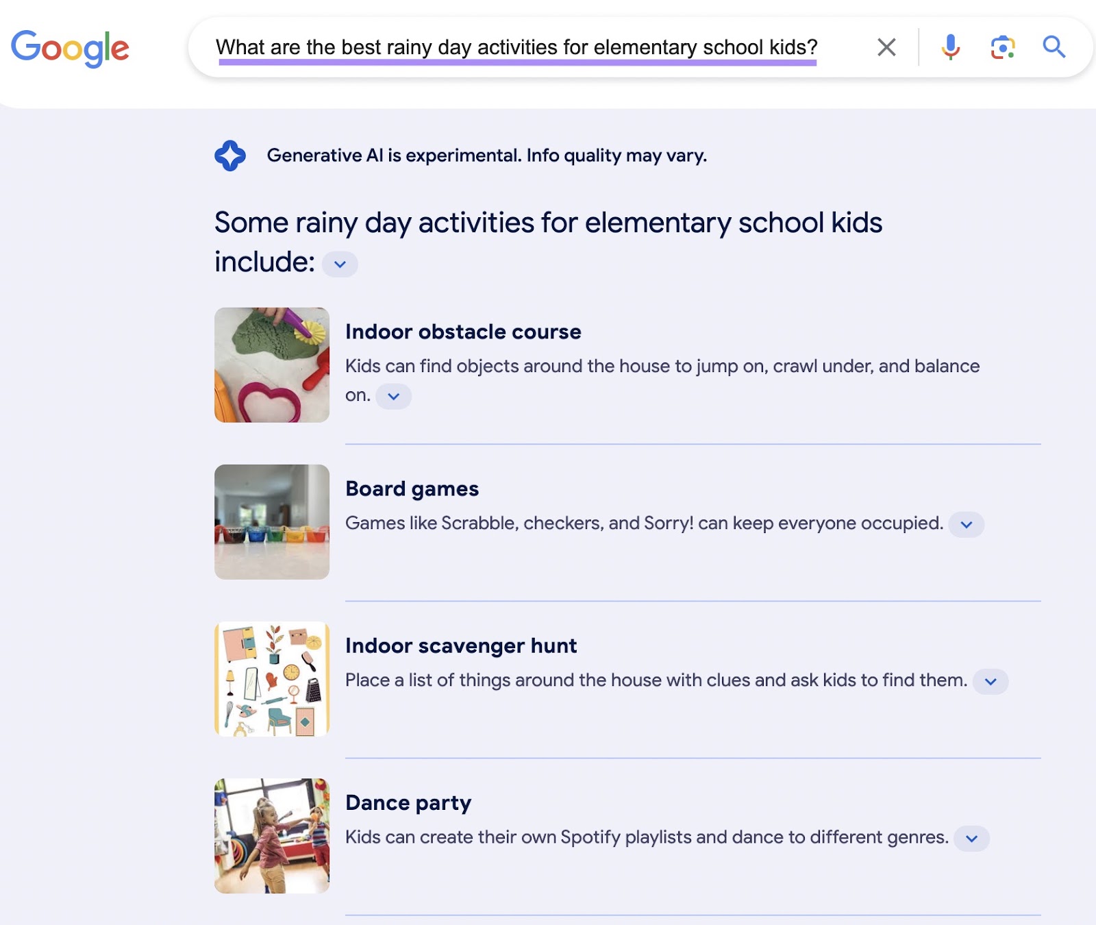 Google SGE results for