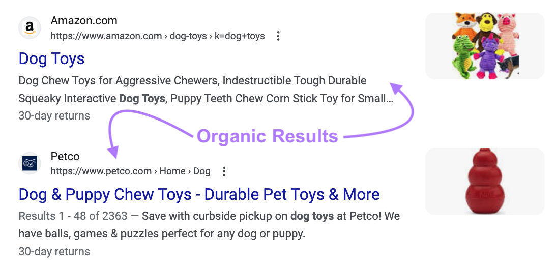 examples of organic results on 谷歌’s first page