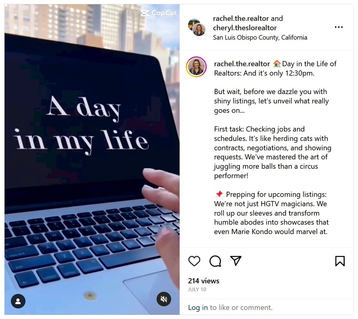 An 例子： of an “Day in the Life of a Realtor” Instagram 短片