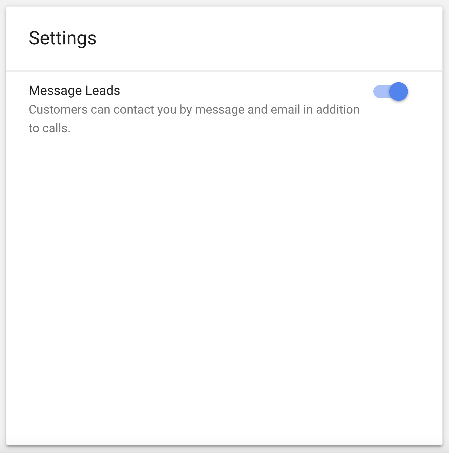 Message leads under 设置 page