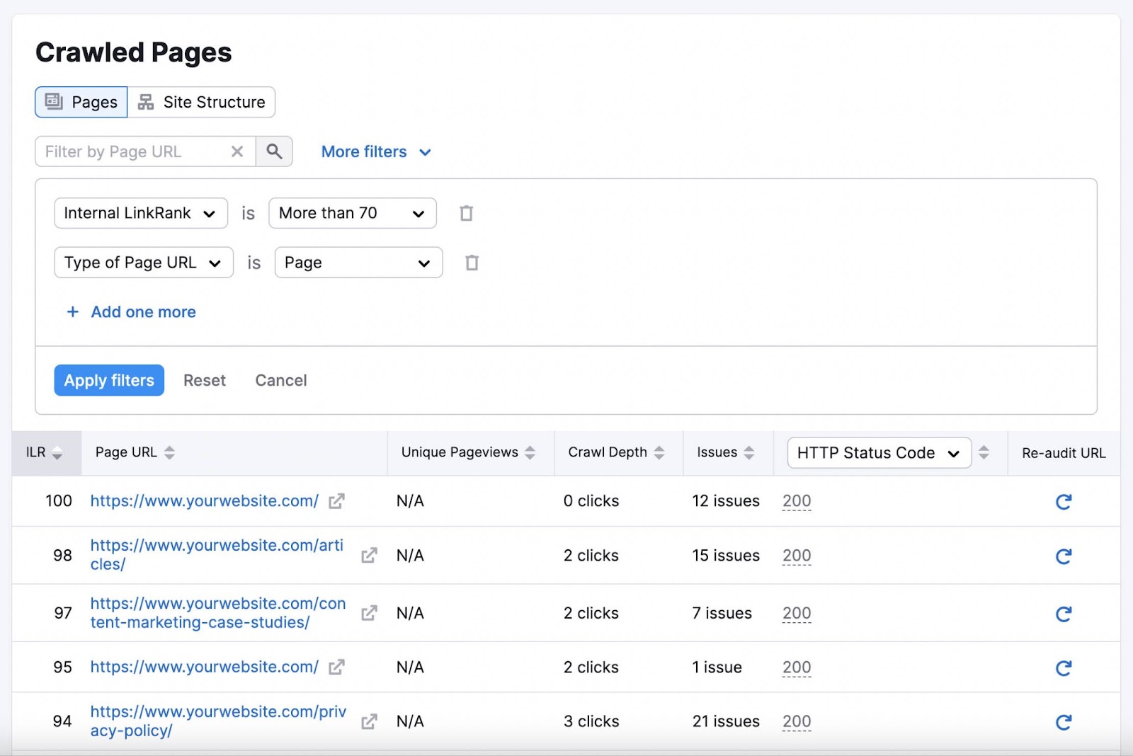The “Strong Pages” report in 现场审核 tool
