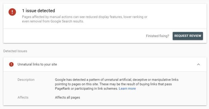 手册 actions report in Google Search Console