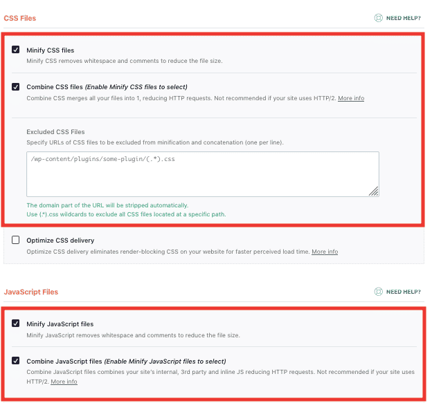 css和javascript minification via wp-rocket example