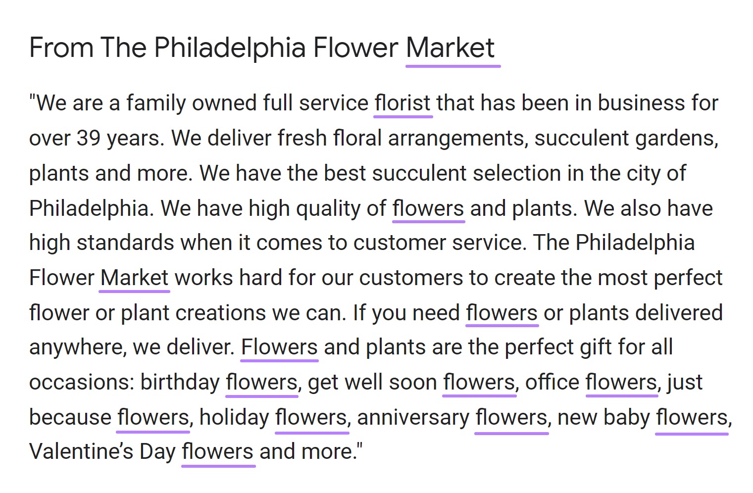 “florist,” “flowers,” and “market