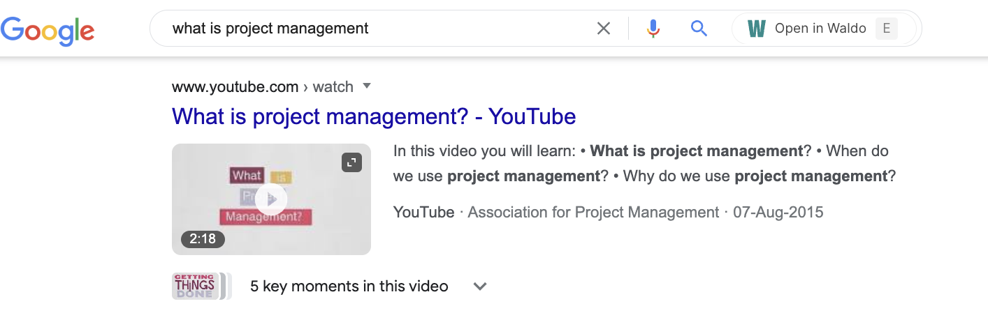 A YouTube video in Google’s video results for