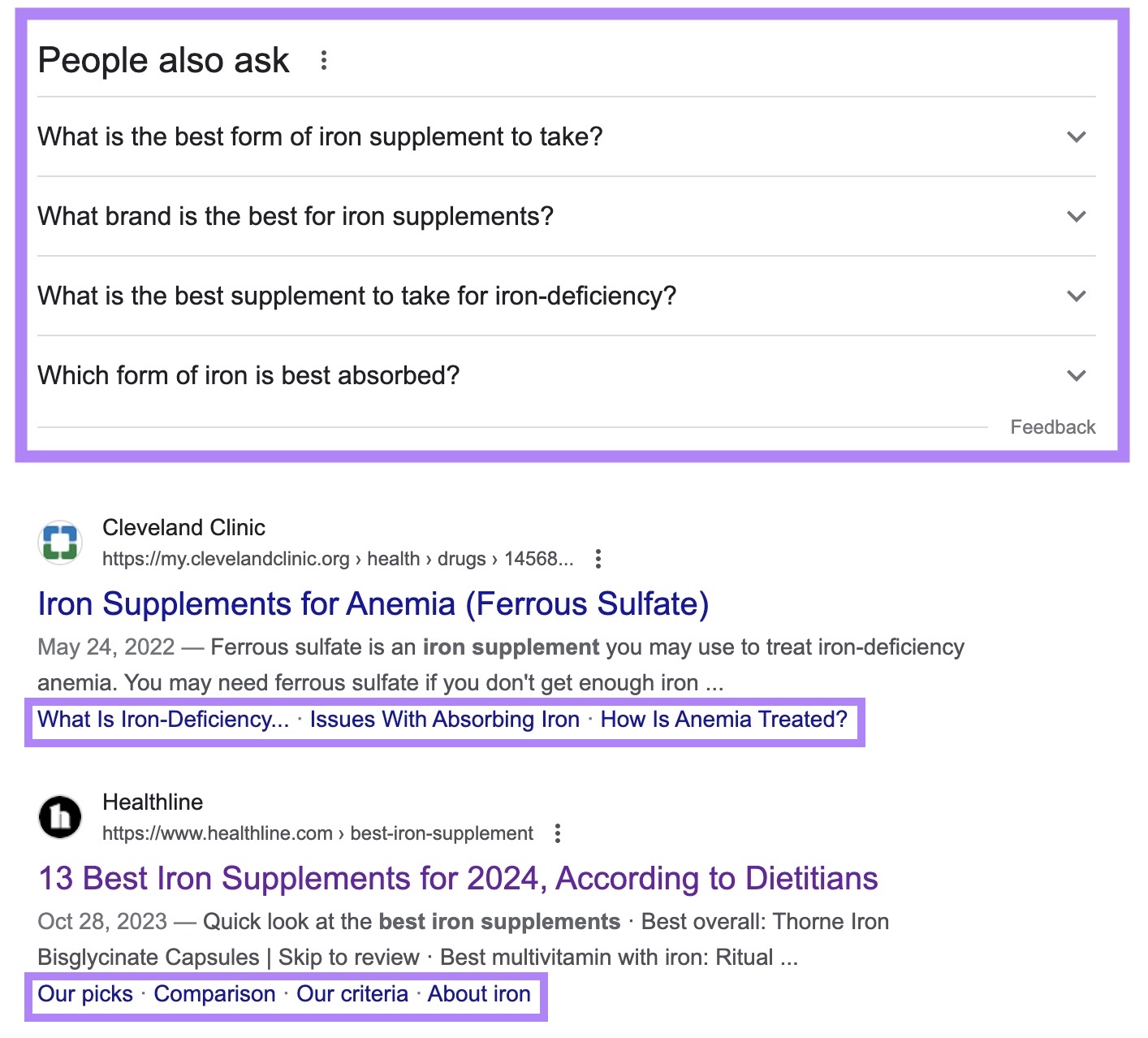 The search results page for 
