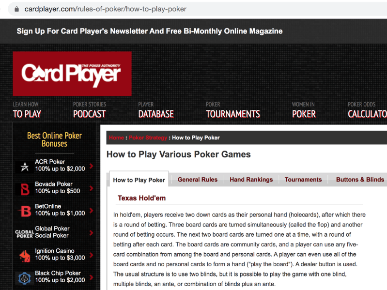 CardPlayer's page with 网址 that reads