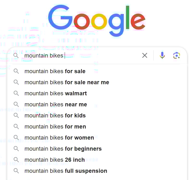 Google’s autocomplete drop-down list when typing 