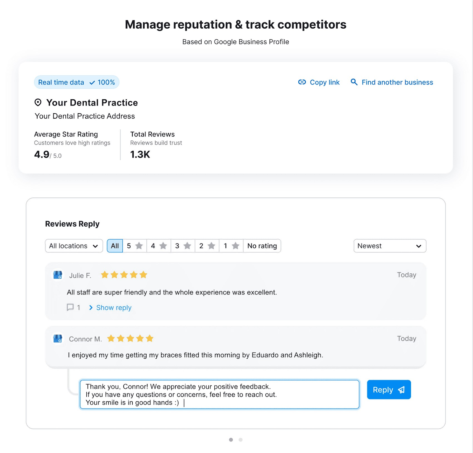 Replying to a review from the 检讨及管理 tool