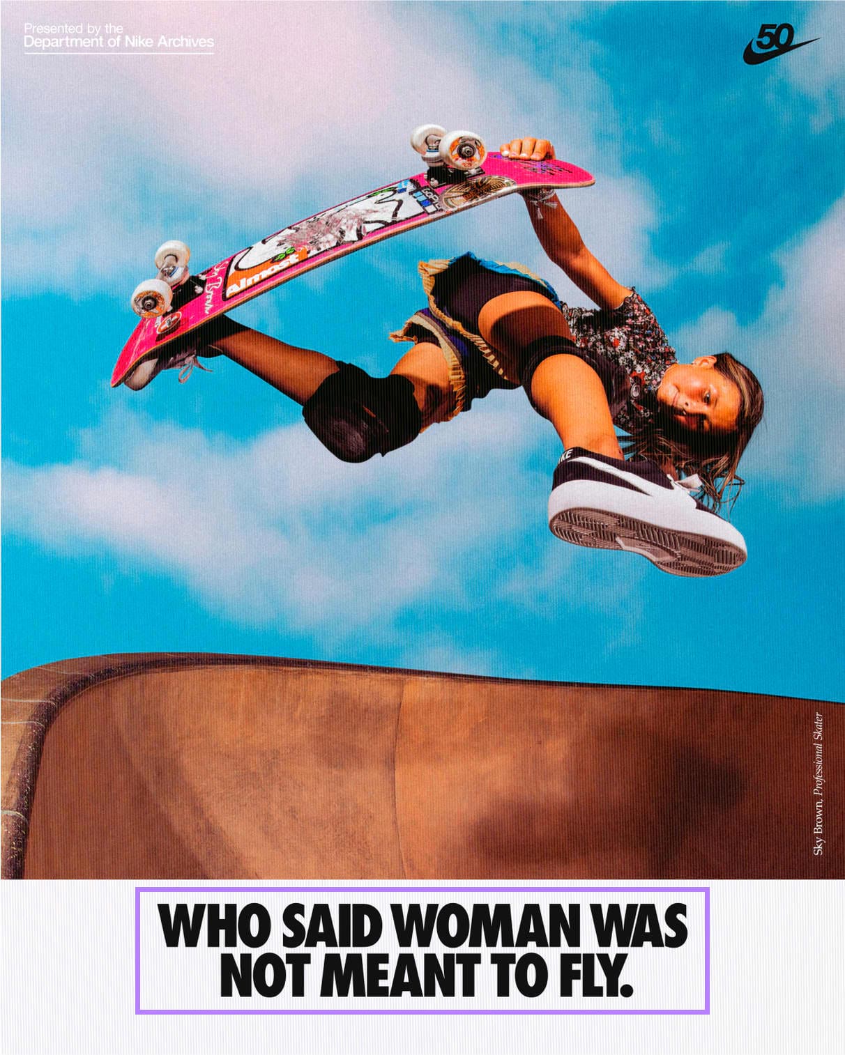 An ad from Nike campaign featuring a girl on a skate with 