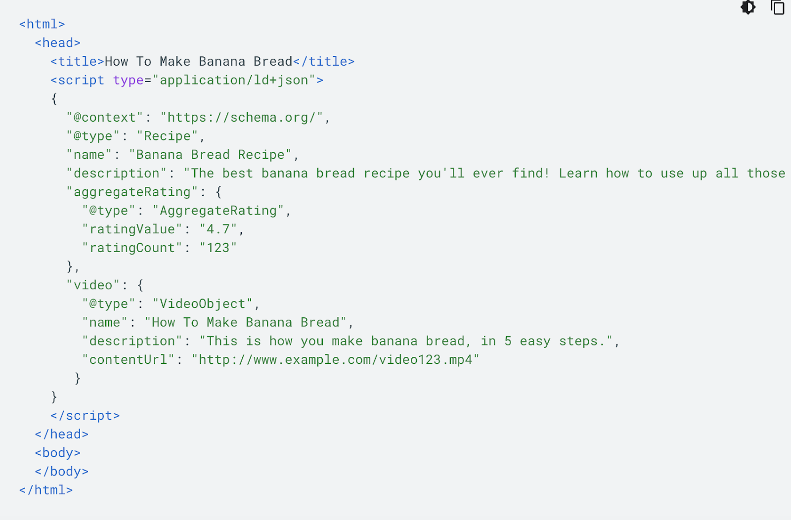 example of 结构化数据 code for a recipe schema