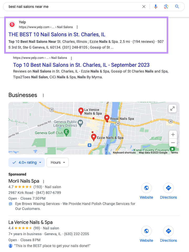 Yelp ranks first for the 