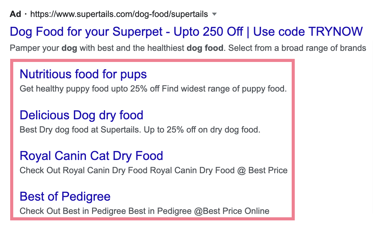 [医]西特林克s under an dog food ad on Google SERP