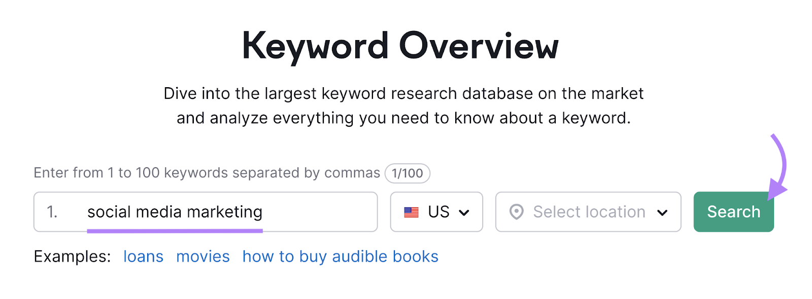 social media marketing entered into keyword overview工具