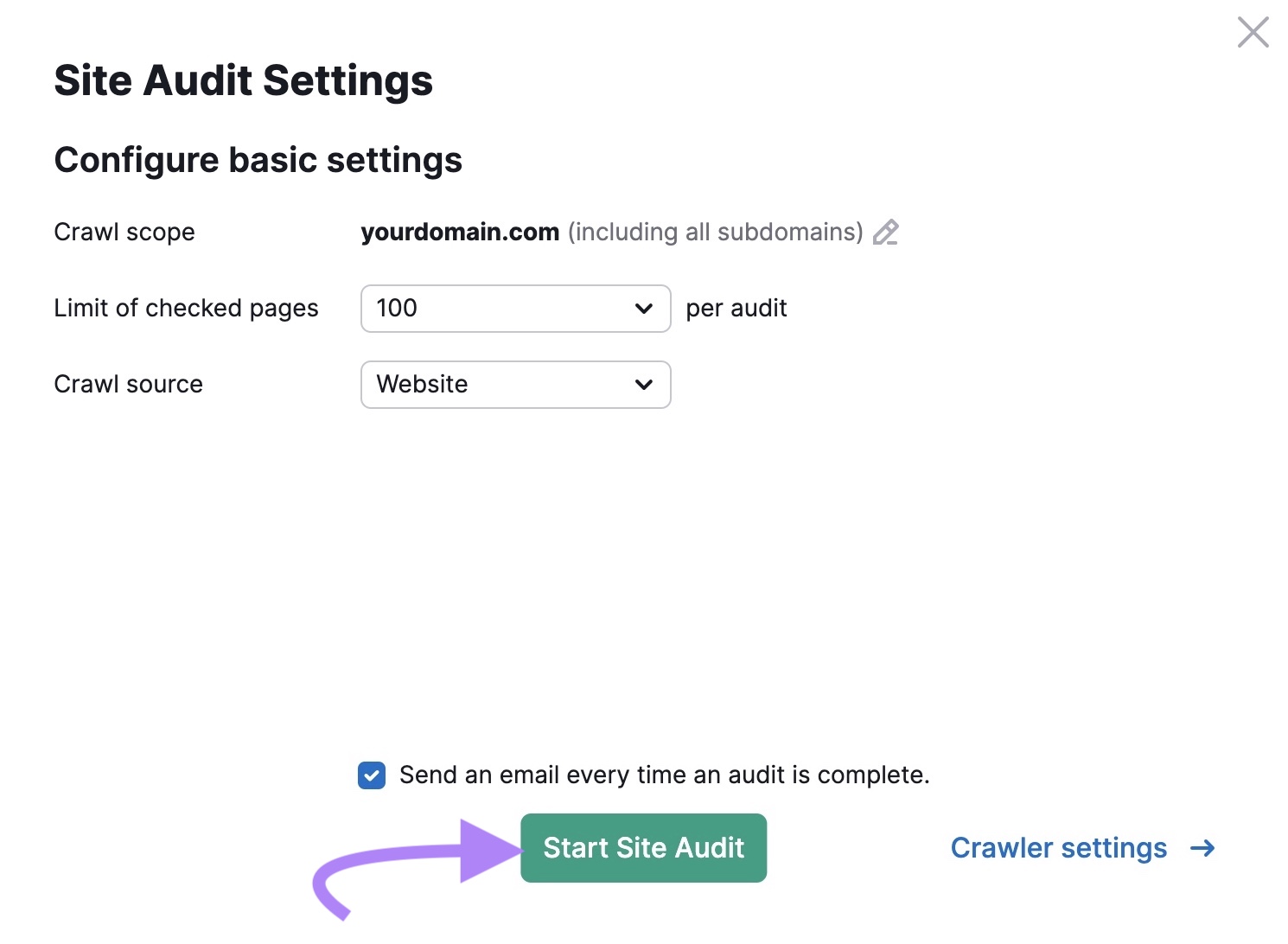 现场审核 settings page with the '开始现场审核' button clicked.