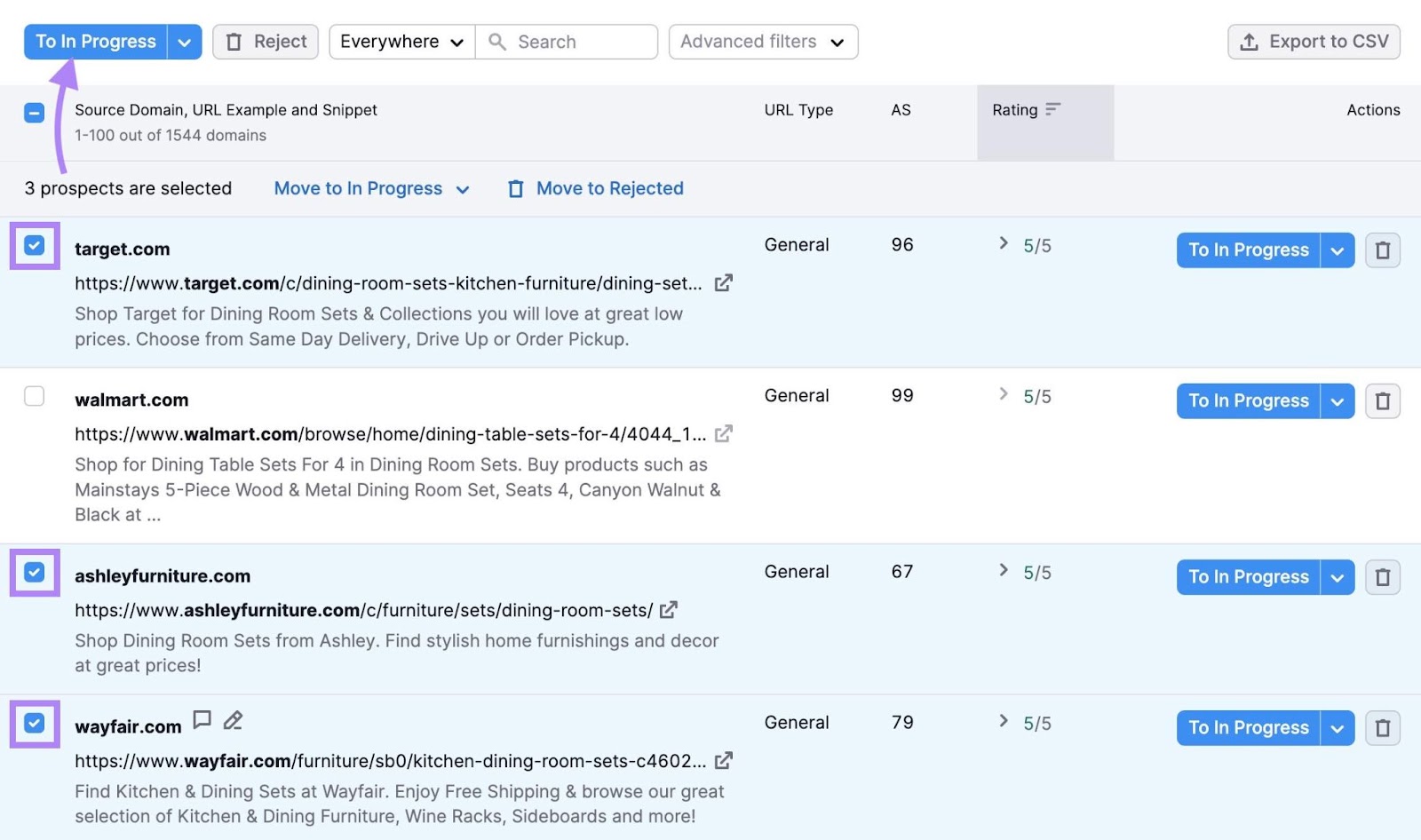 move the domains you want to approach for backlinks to 
