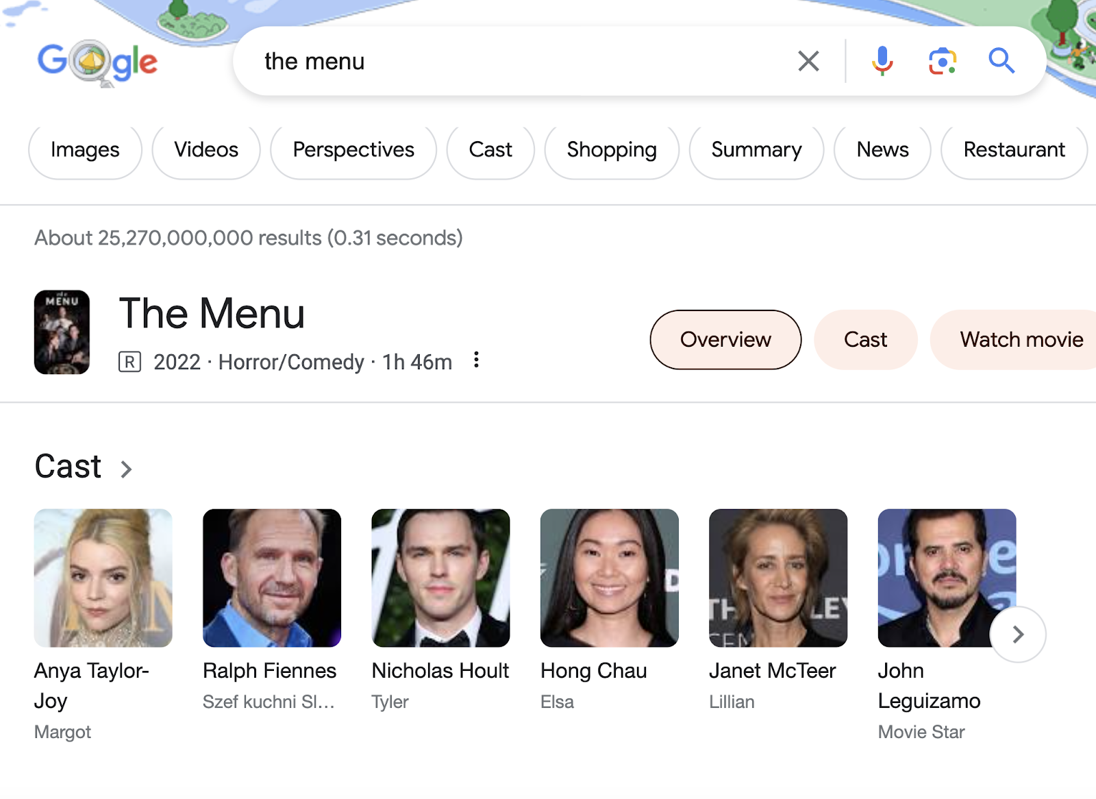 Google search results为 “the menu”