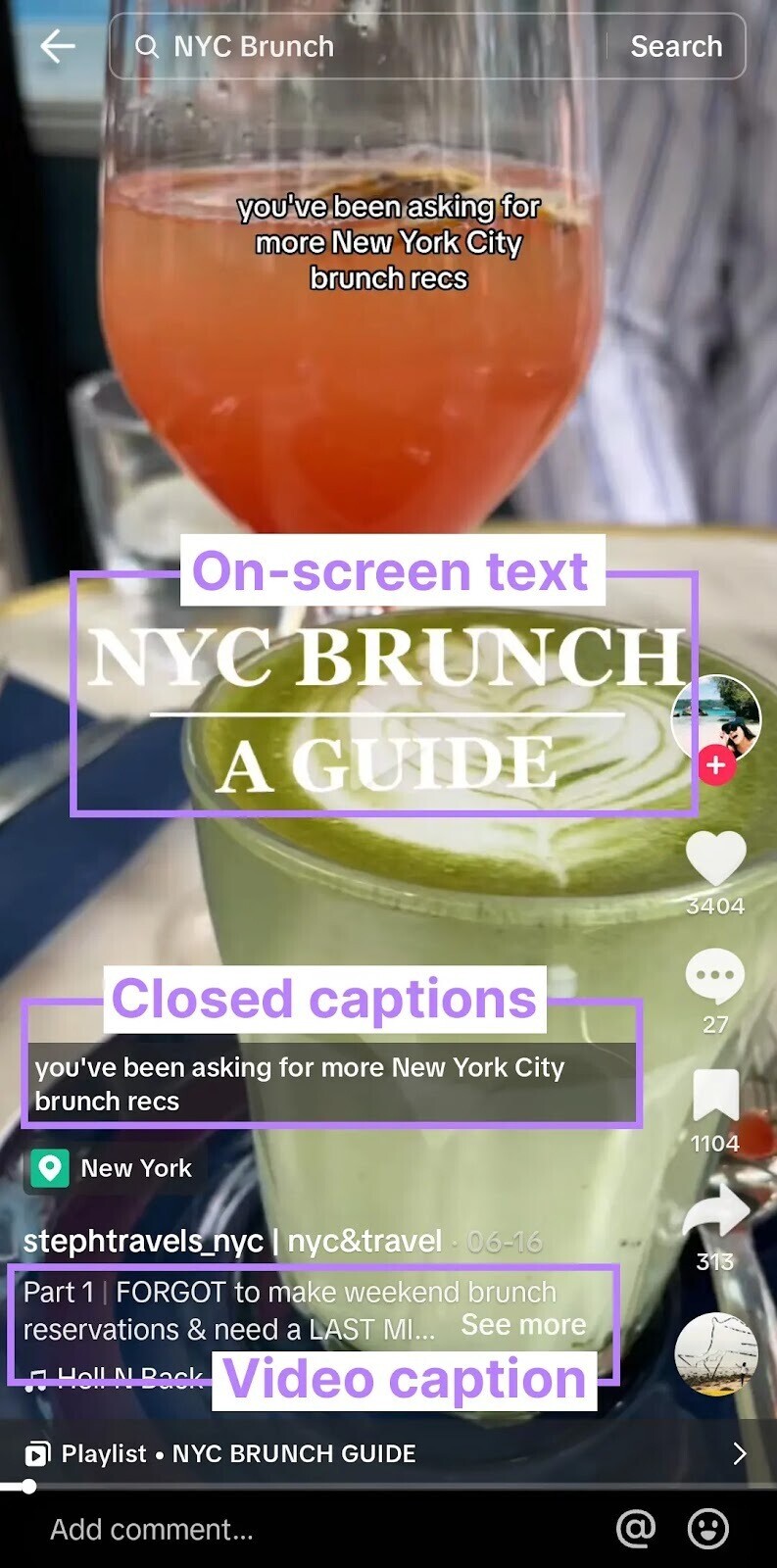 提克托克’s video titled “NYC Brunch A Guide