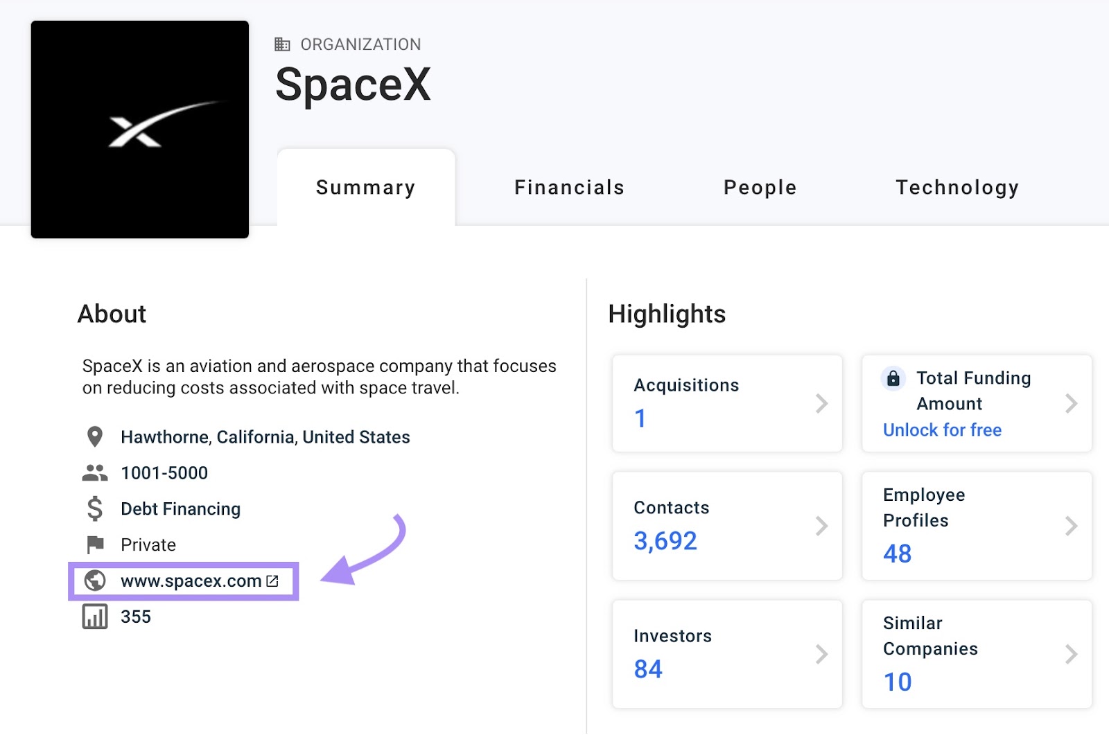 SpaceX's profile on [医]克朗基 links to 