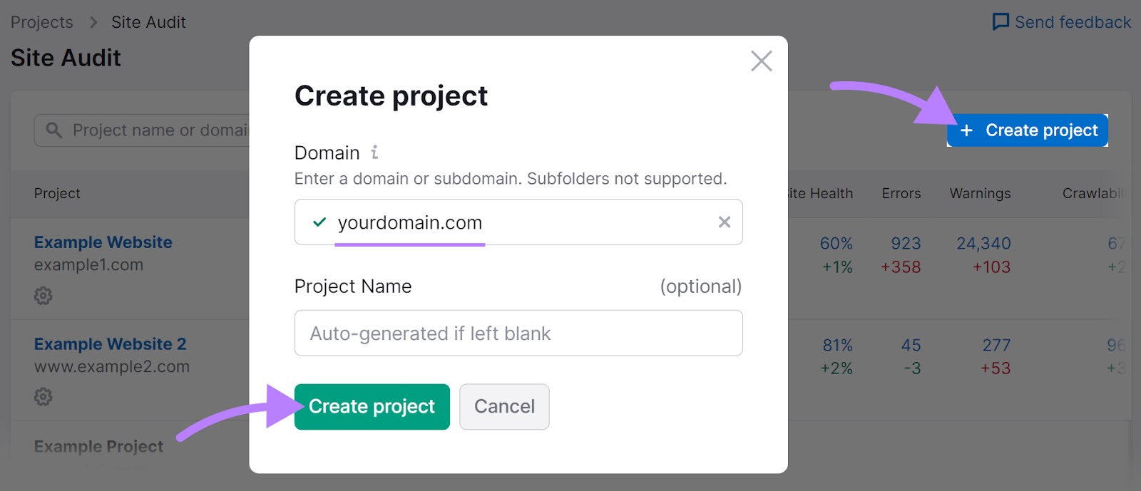 Create a project in the 现场审核 tool