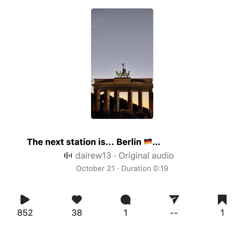 Instagram 卷筒/卷筒 Analytics on desktop