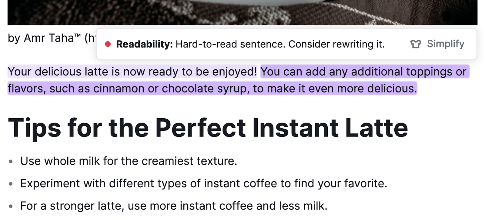sentence highlighted in draft with label 