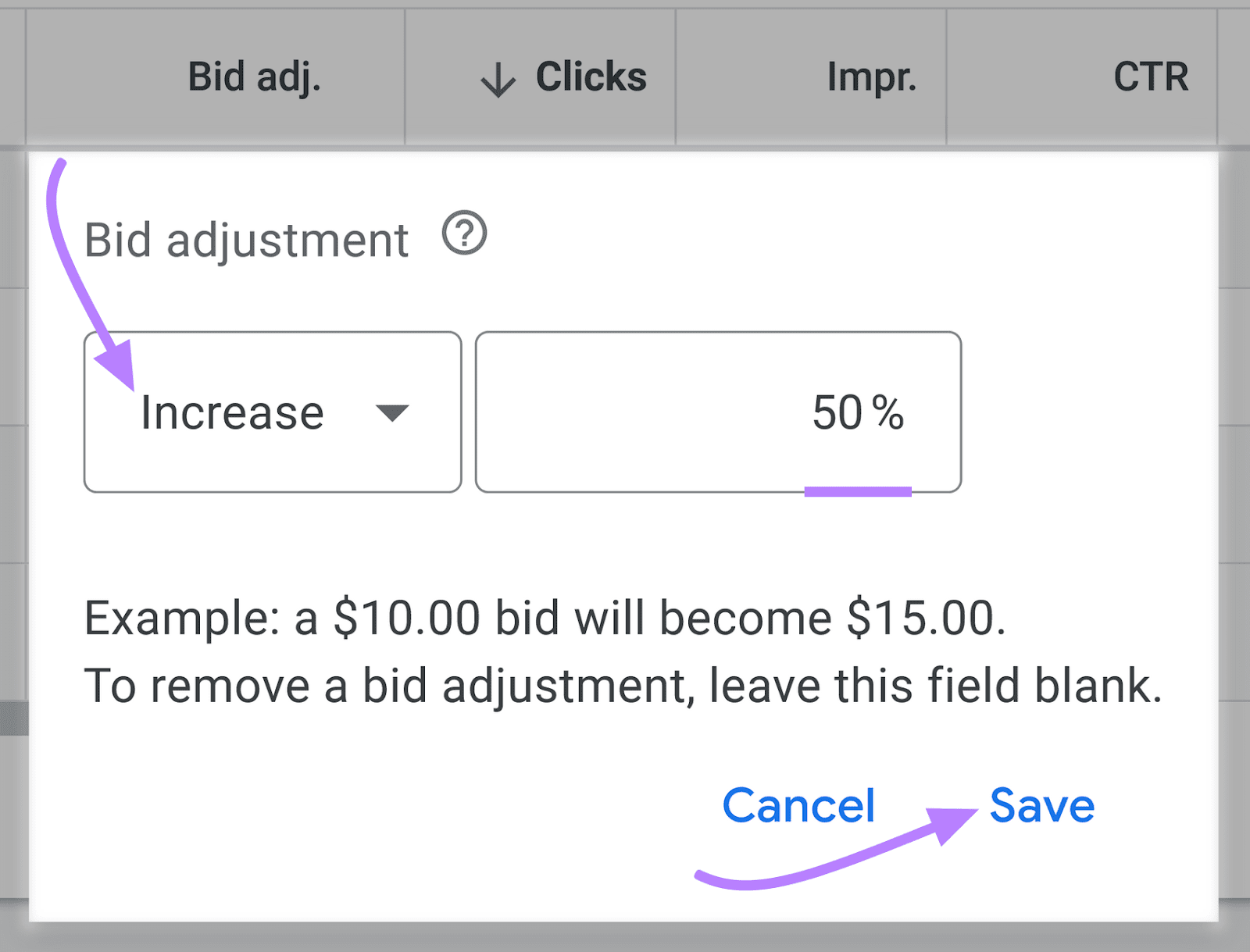 Bid adjustment set to 