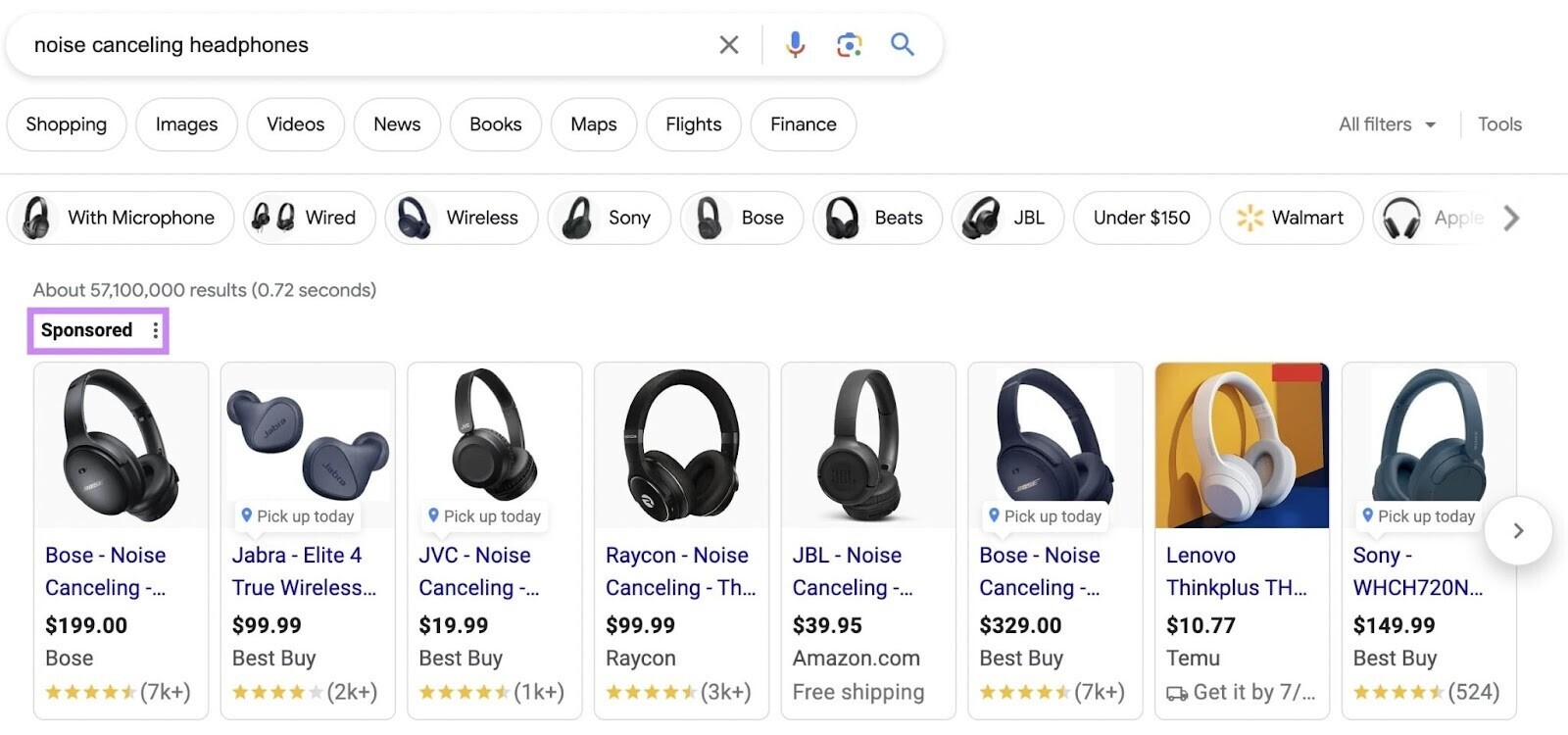 an example of PLAs for headphones showing in Google for 