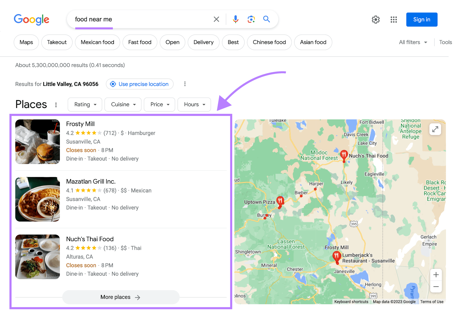 A local search result on Google for