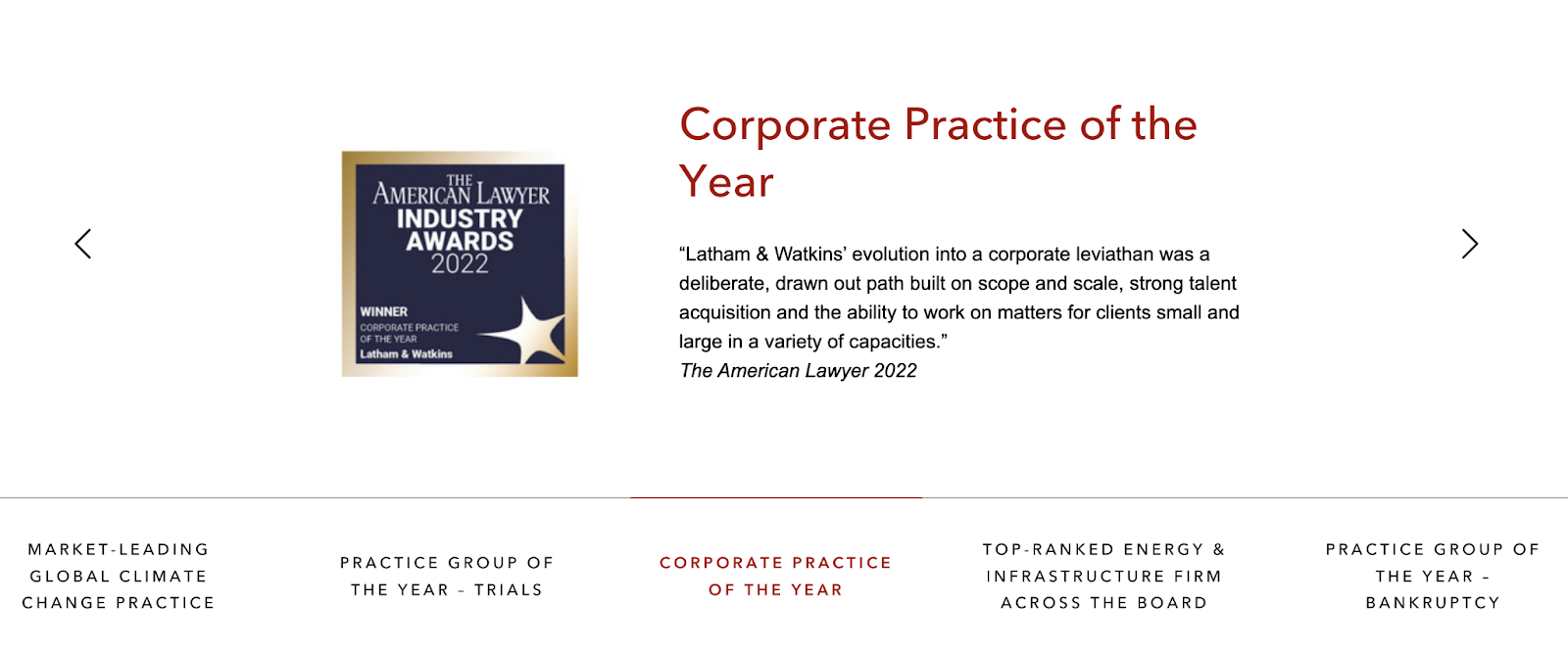 Awards shown on Latham & Watkins' 