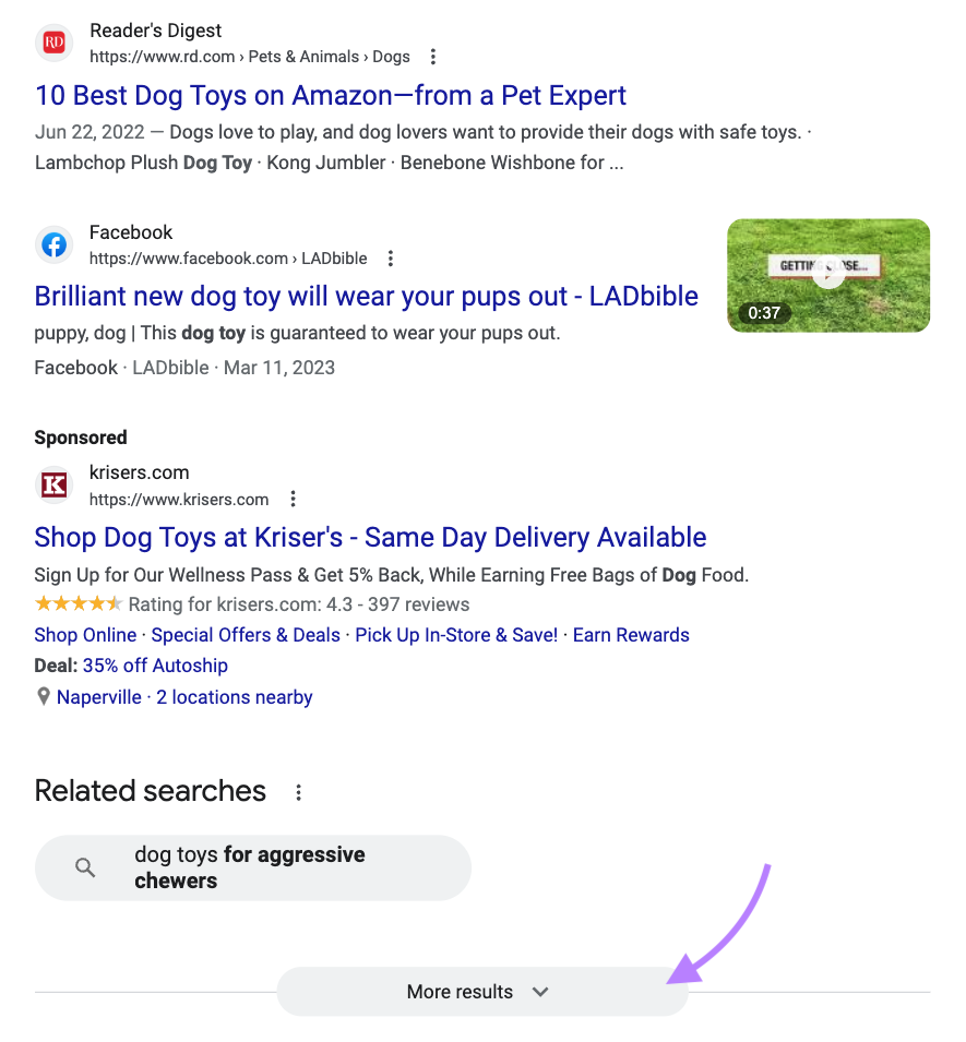 bottom of 谷歌 search page with “More results”button