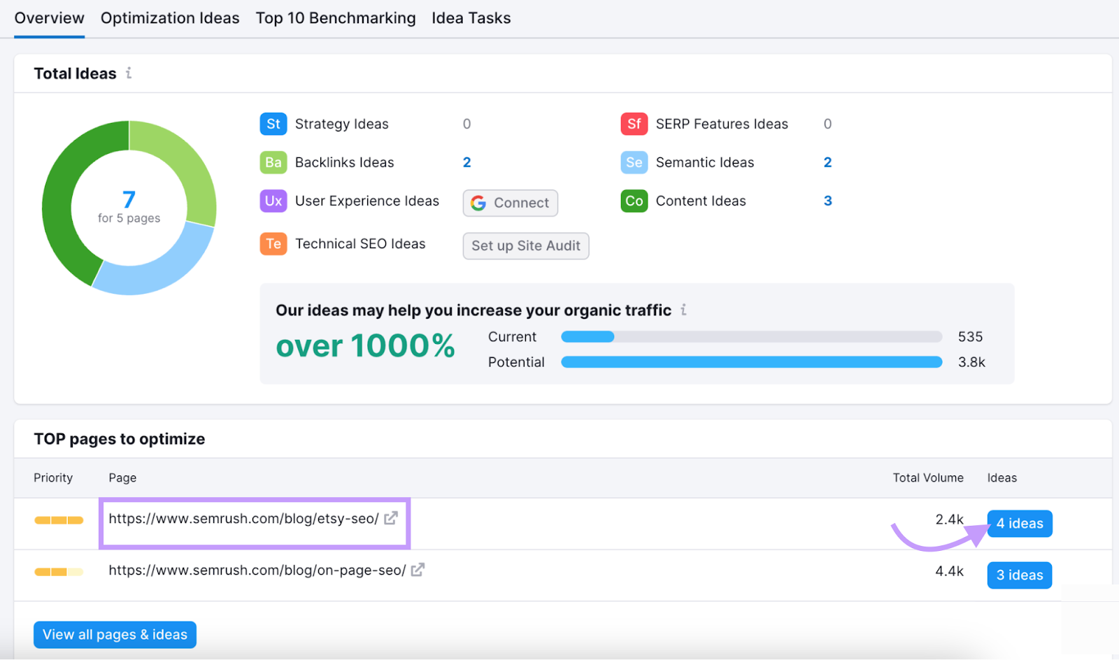 an overview dashboard in 网页搜索引擎优化检查 shows strategy, backlinks, user experience, technical seo,和other ideas