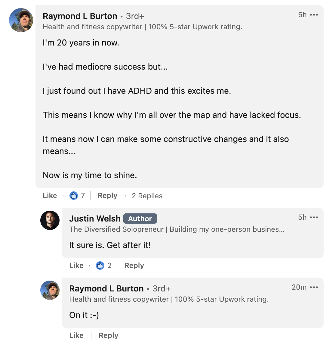 Justin Welsh's response to a comment on 领英
