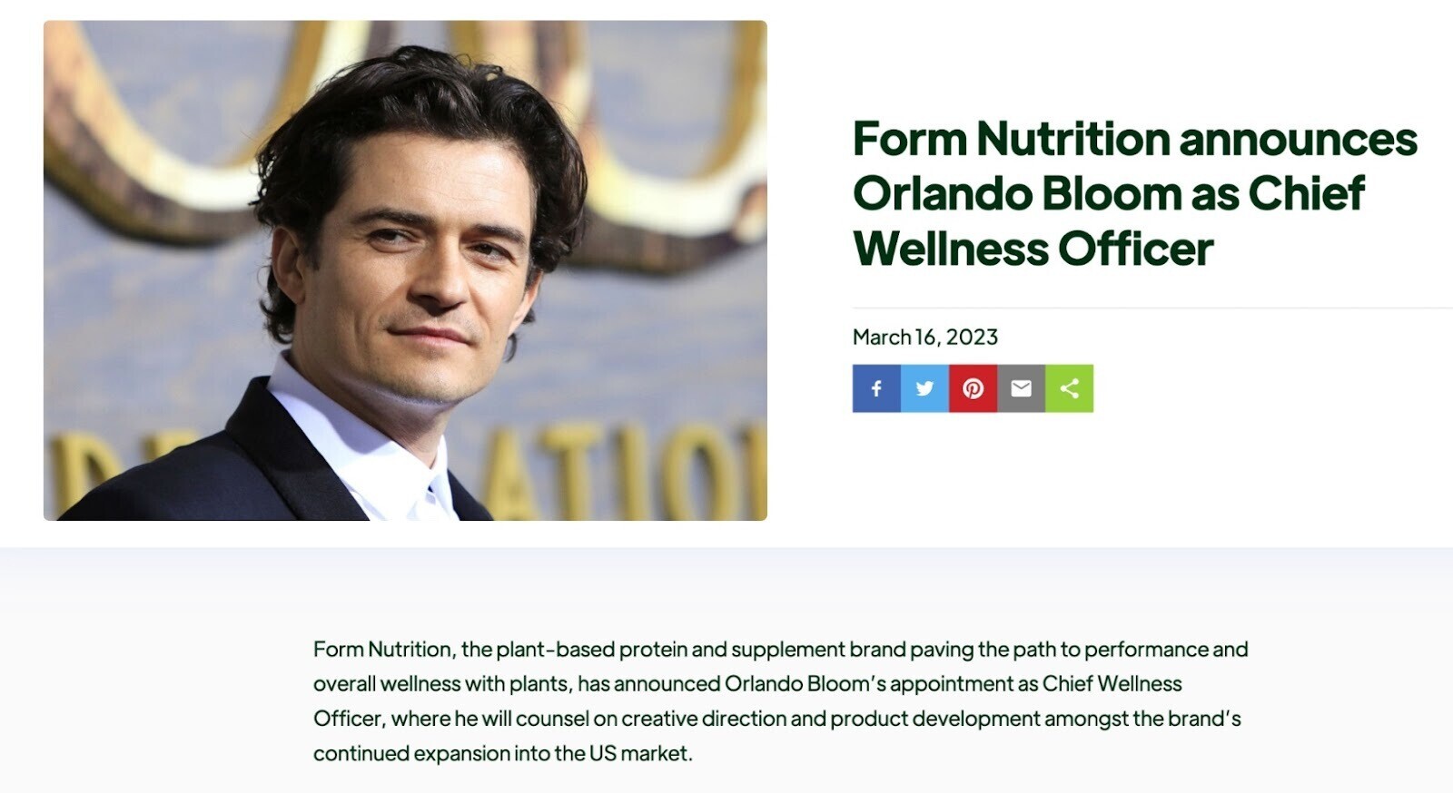 Press release from Form Nutrition, published on 蛋白质生产的未来