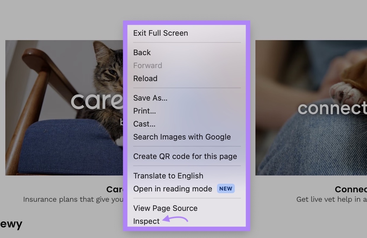 Right-click on a web page and 