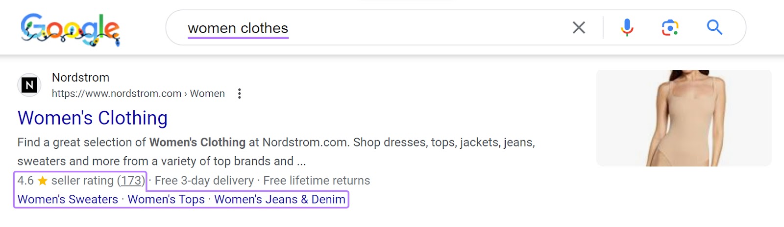A rich snippet result appearing for