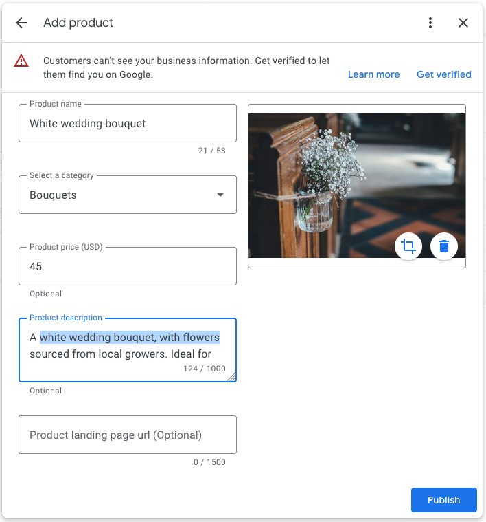 编辑ing product description in Google My Business listing