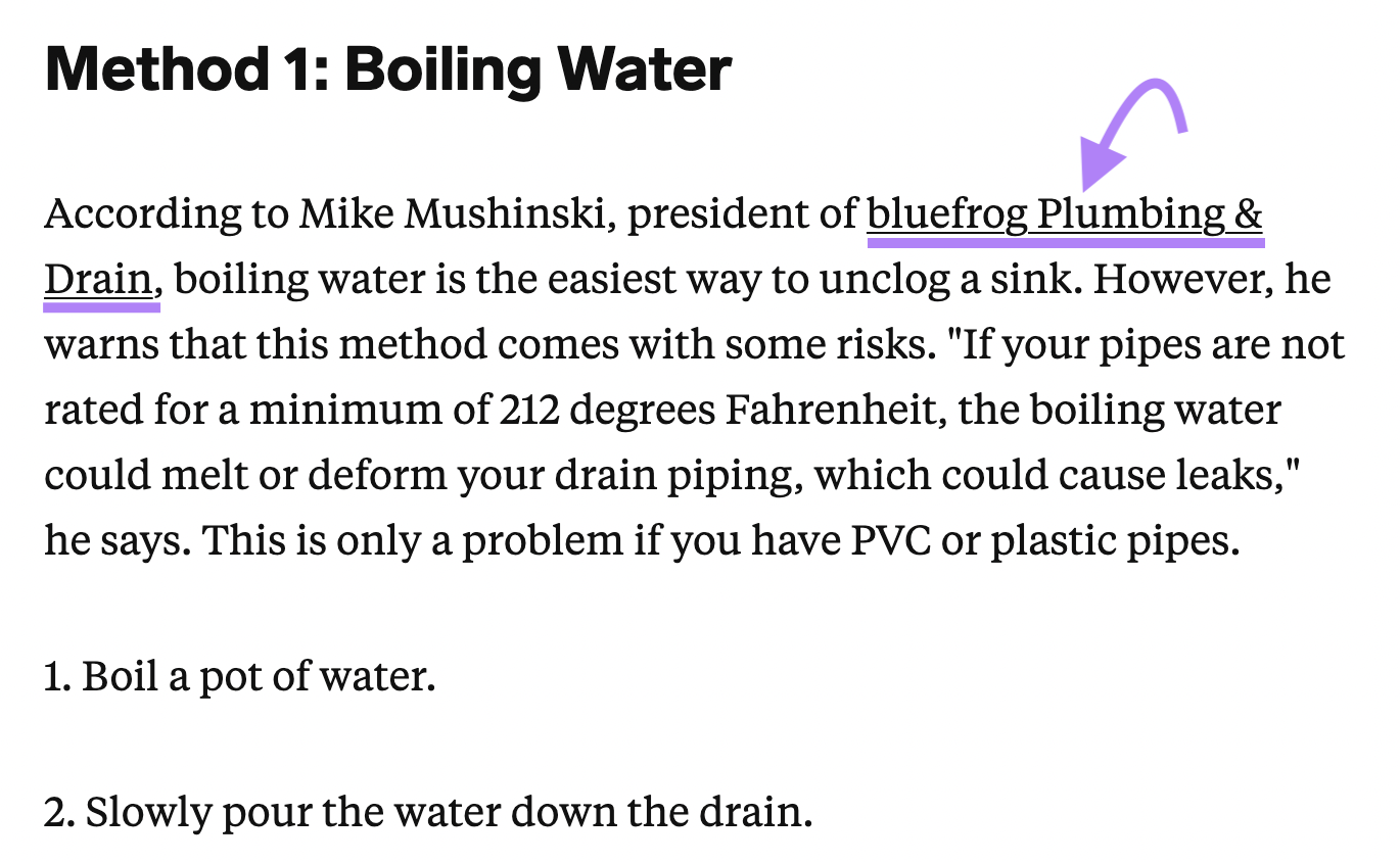 内部人士 link to bluefrog Plumbing & Drain highlighted in purple
