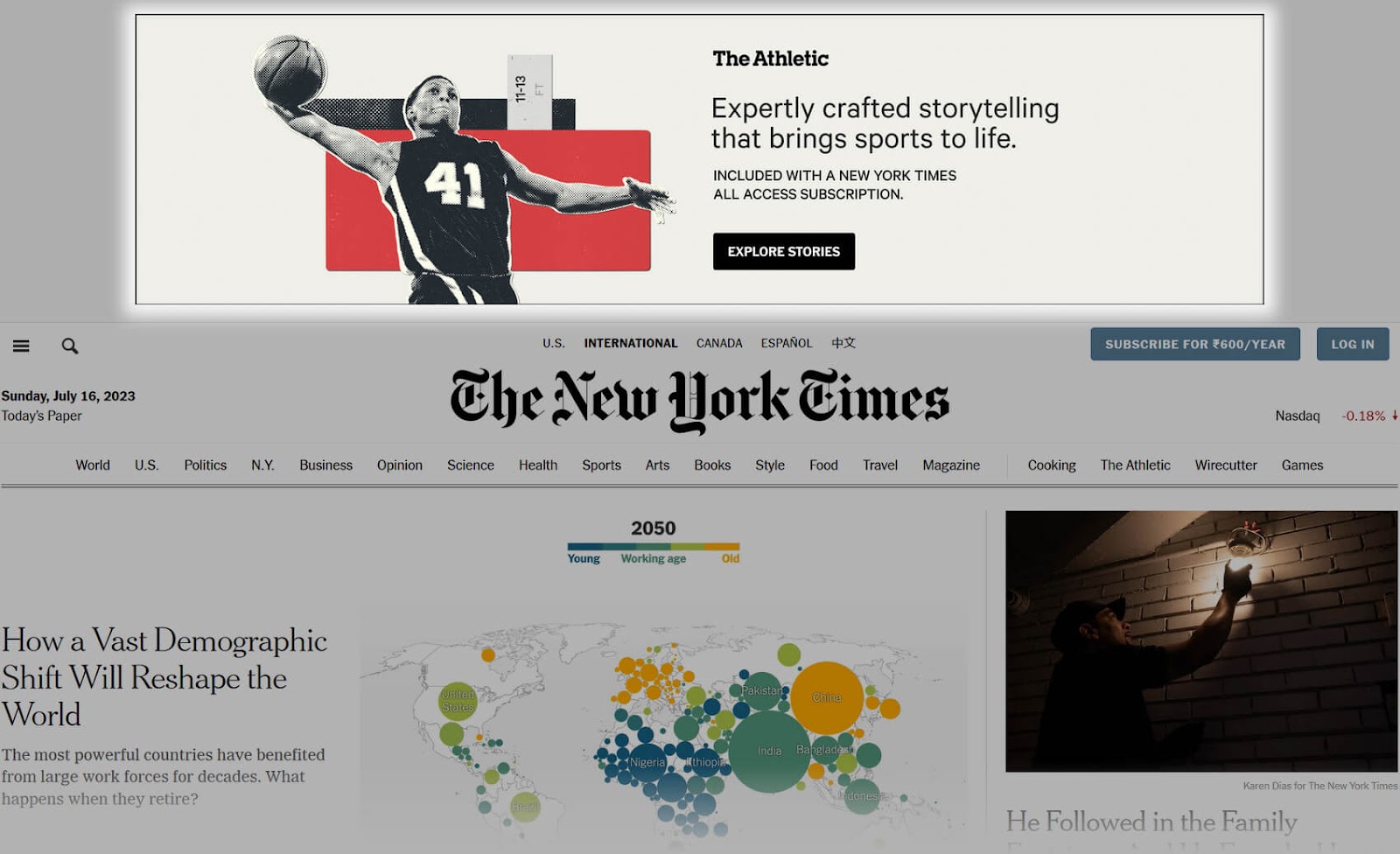 A banner ad on 该New York Times homepage