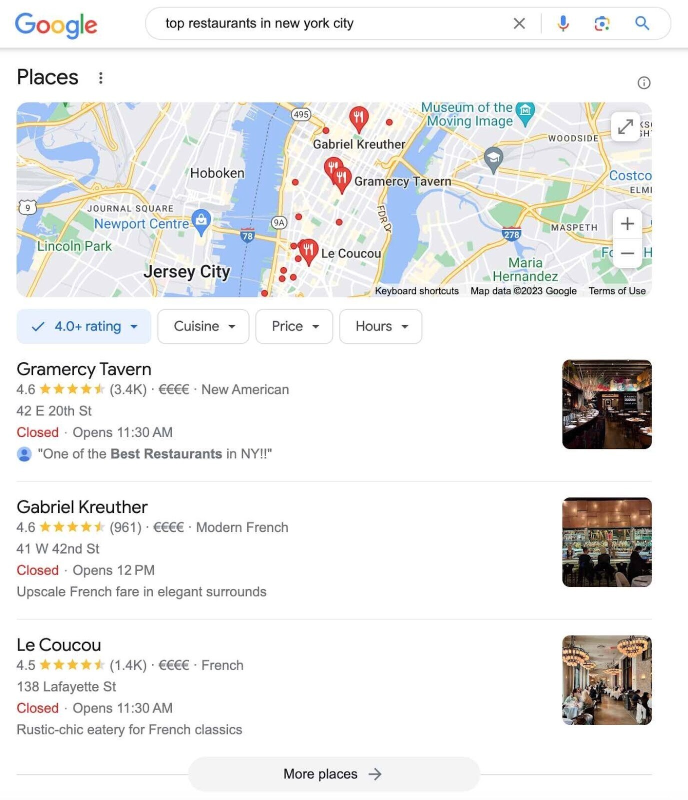 an example of 本地包装 in Google SERP for “top restaurants in new york city