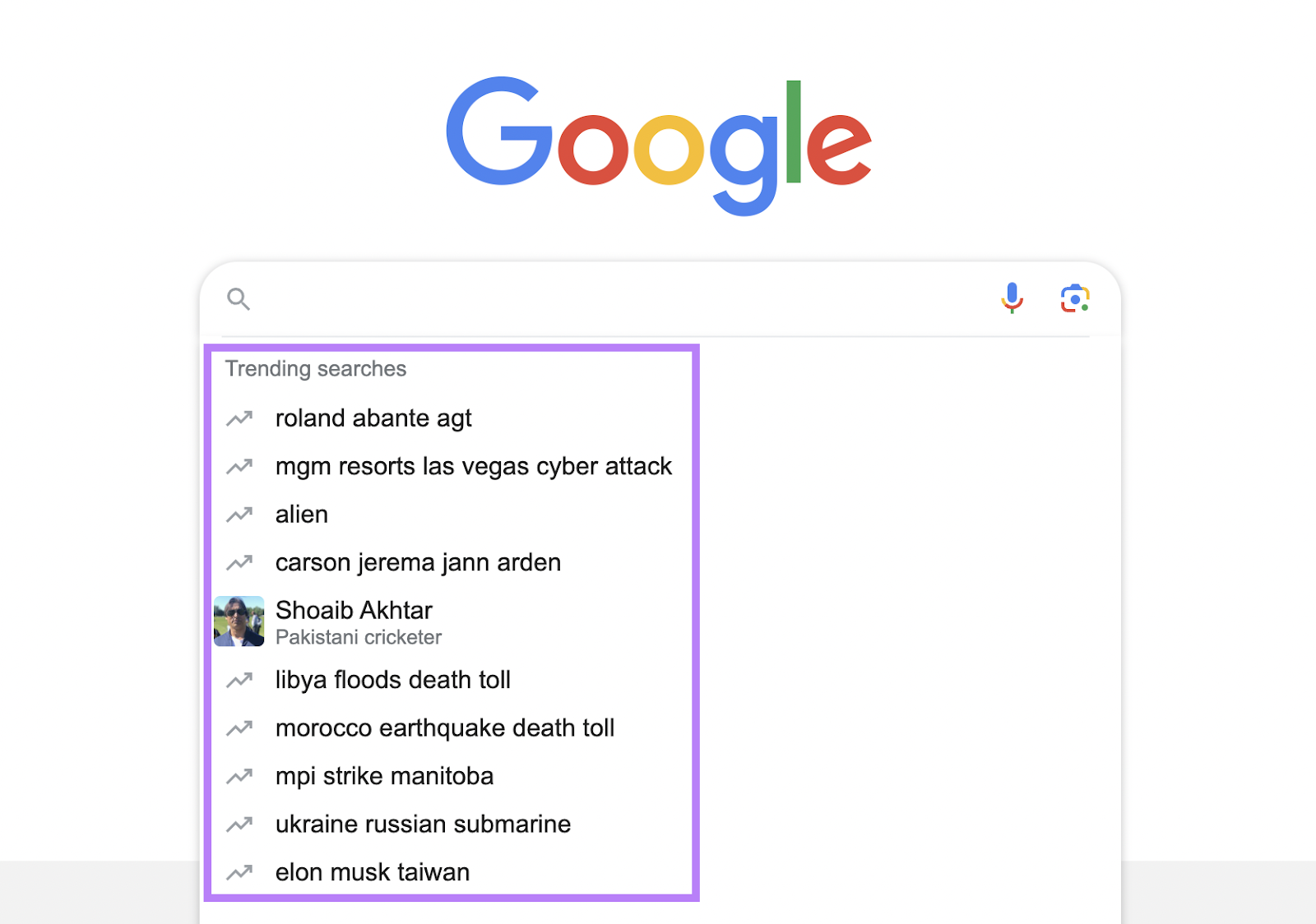 搜索 suggestions in Google