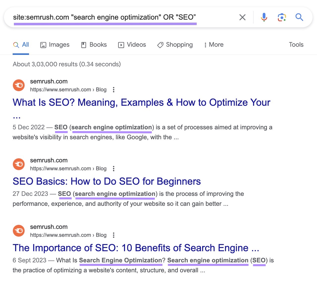 Google's SERP for