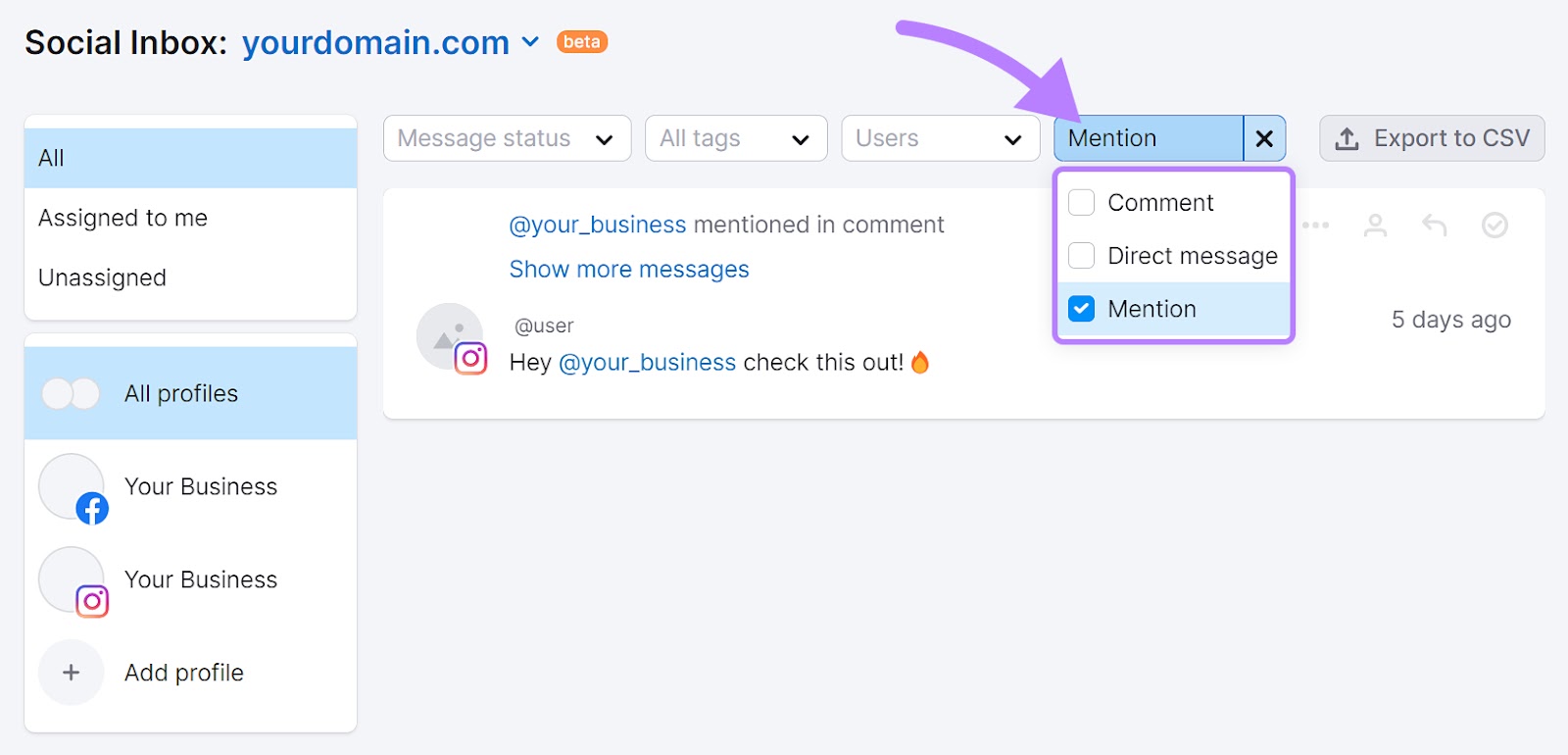 Semrush社会 Inbox dashboard